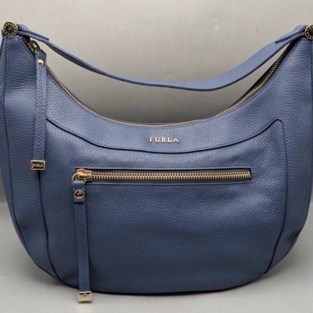 GORGEOUS Furla Slate Blue Ginevra Hobo Bag - COA incl - Video best shows color.
